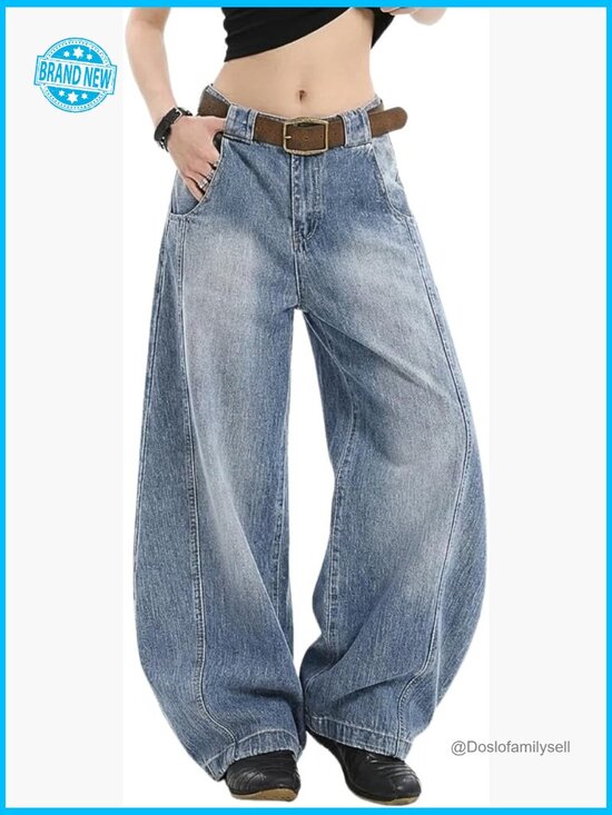 Denim - Barrel Wide Leg Jeans Loose Oversized Boyfriend Pants Y2K Aesthetic Street Style